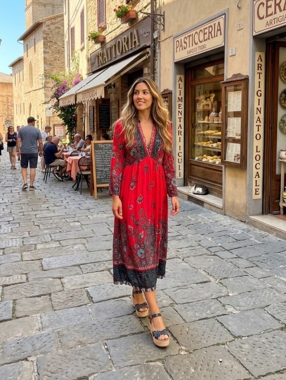 Free People Red Paisley V-Neck Maxi Dress